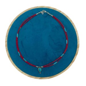 Collar nepalí extrafino de dos líneas - Colgante rosa y turquesa